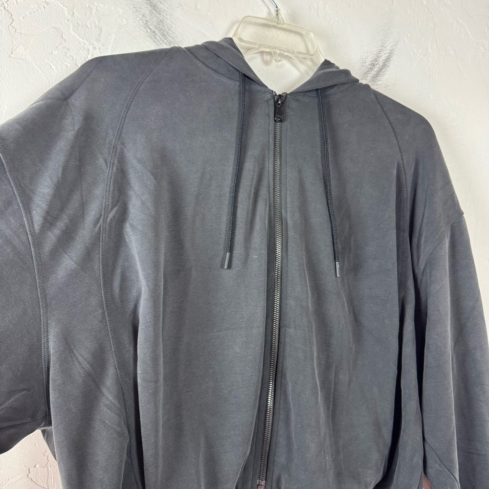 Athleta Hoodie Sweatshirt Jacket Seasoft Bubble Hem Full Zip Solid Black Knit - Picture 9 of 13